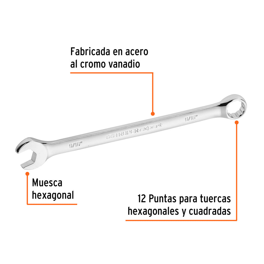 Llave combinada extralarga 9/16' x 220 mm de largo, Expert Caja con 6, 15595