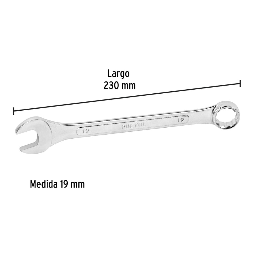 Llave combinada 19 mm x 230 mm de largo, Pretul Caja con 6, 21913