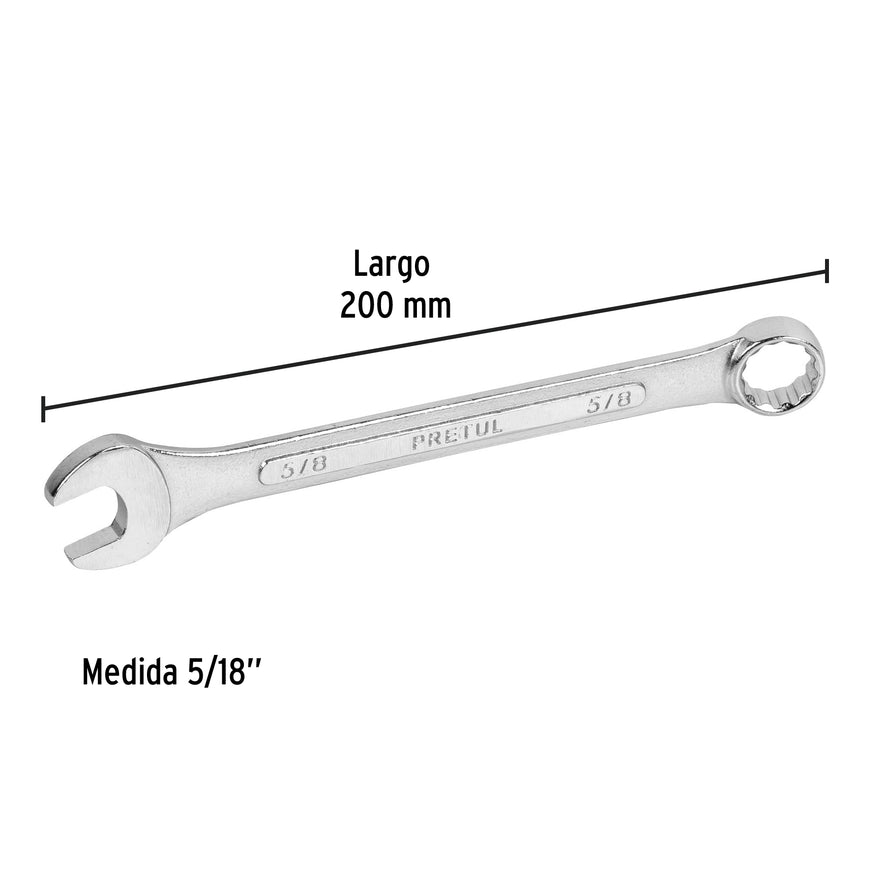 Llave combinada 5/8' x 200 mm de largo, Pretul Caja con 12, 21886