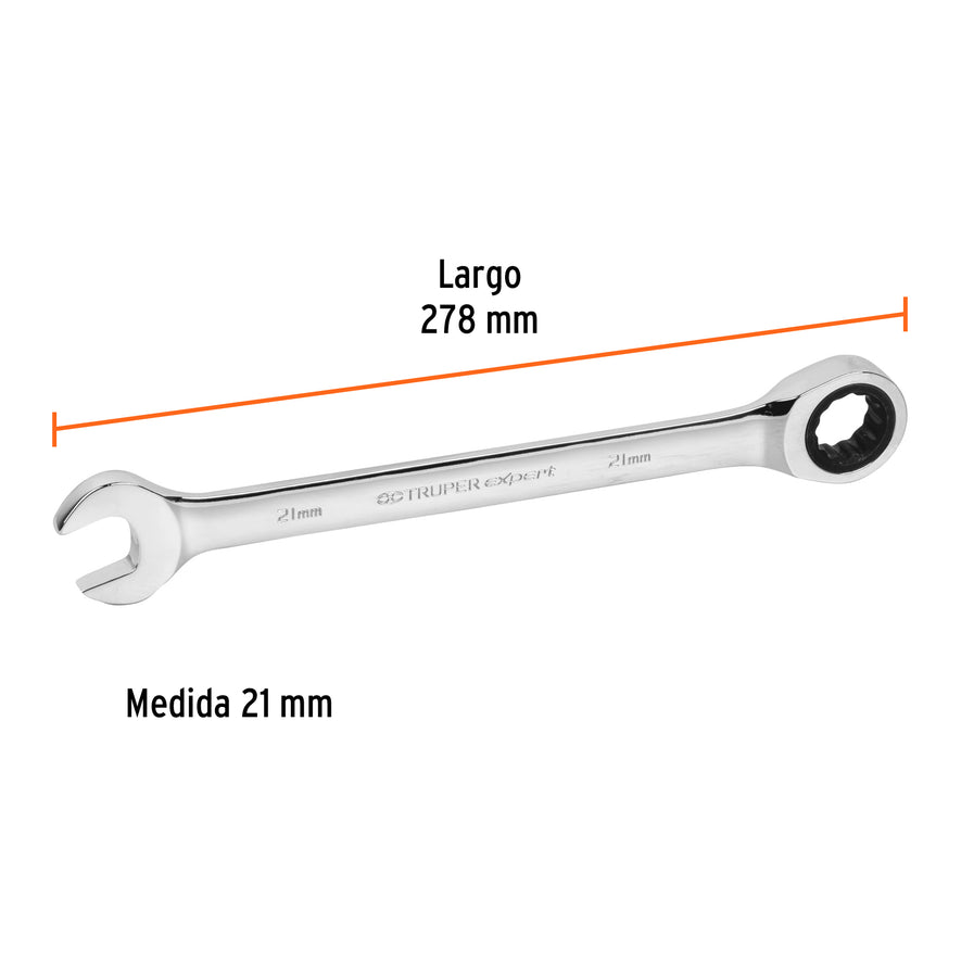 Llave combinada con matraca 21 mm x 278 mm largo, Expert Caja con 3, 13623