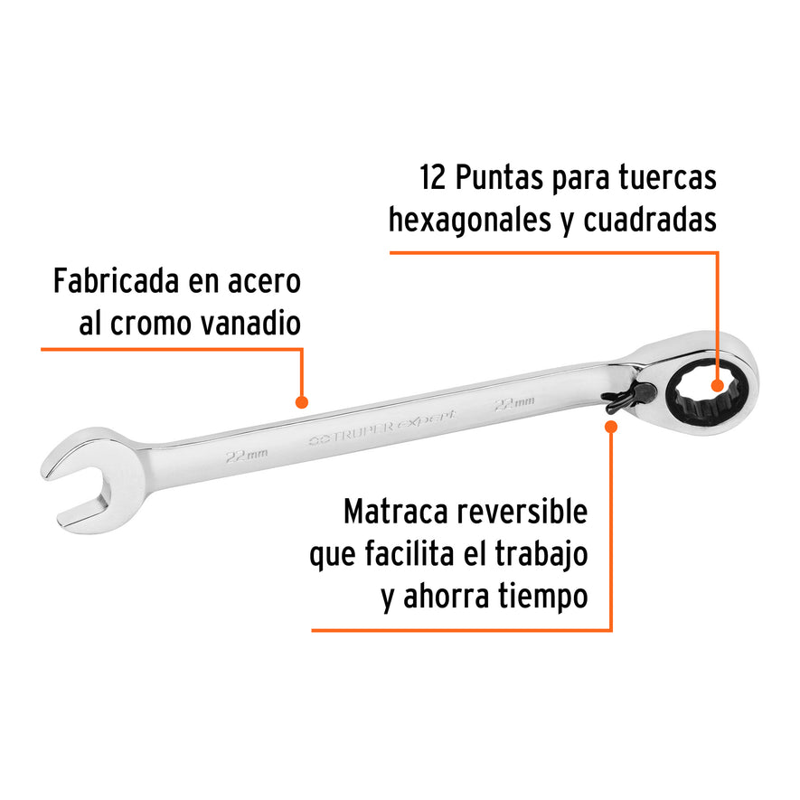 Llave combinada matraca reversible 22mmx288 mm largo, Expert Caja con 3, 13760