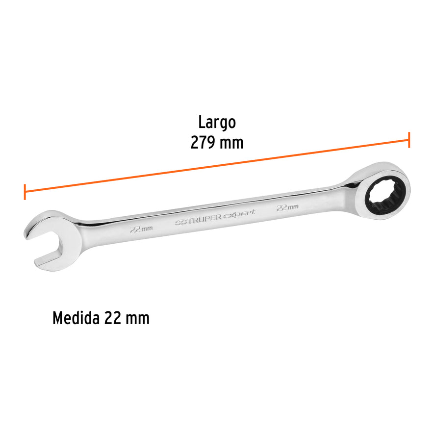 Llave combinada con matraca 22 mm x 279 mm largo, Expert Caja con 3, 13624
