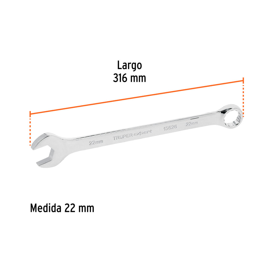 Llave combinada extralarga 22 mm x 316 mm de largo, Expert Caja con 6, 15626