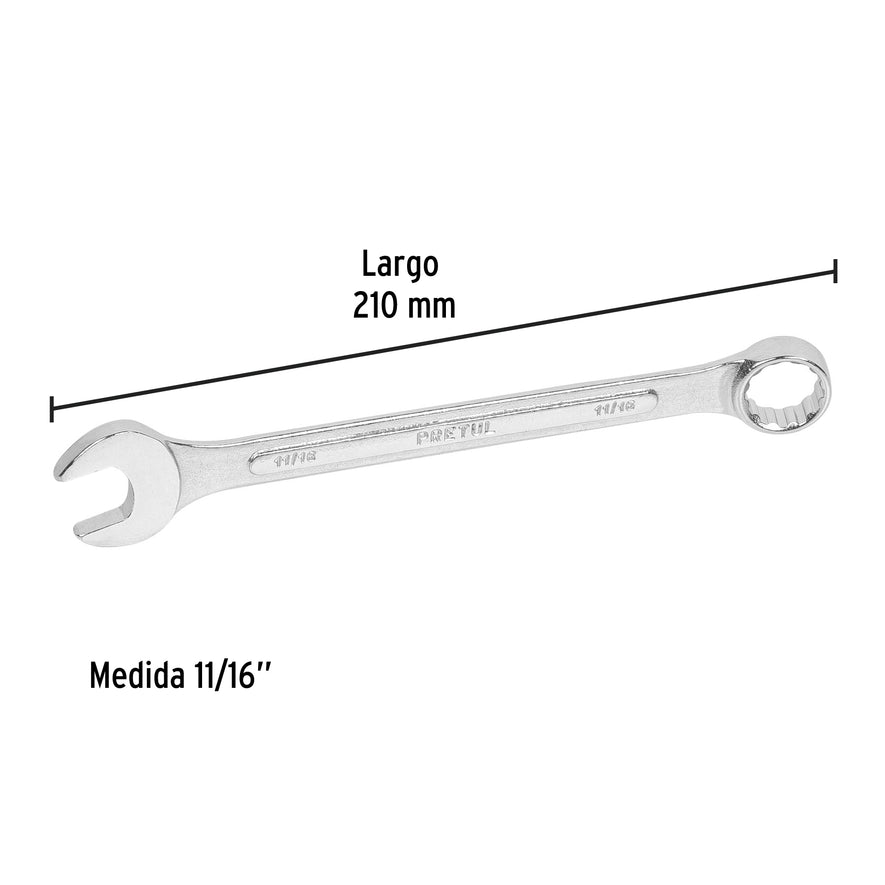 Llave combinada 11/16' x 210 mm de largo, Pretul Caja con 12, 21887