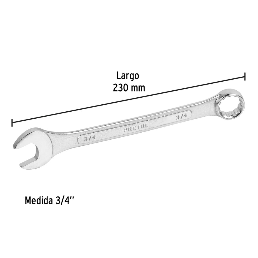 Llave combinada 3/4' x 230 mm de largo, Pretul Caja con 12, 21888