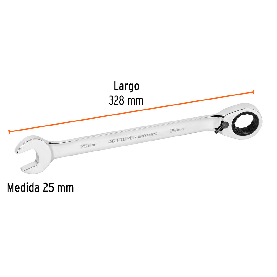 Llave combinada matraca reversible 25mmx328 mm largo, Expert Caja con 3, 13769