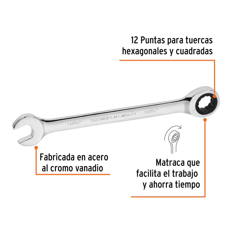 Llave combinada con matraca 13/16' x 281 mm largo, Expert Caja con 3, 13602