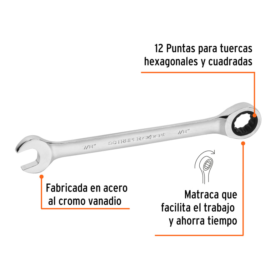 Llave combinada con matraca 7/8' x 281 mm largo, Expert Caja con 3, 13603