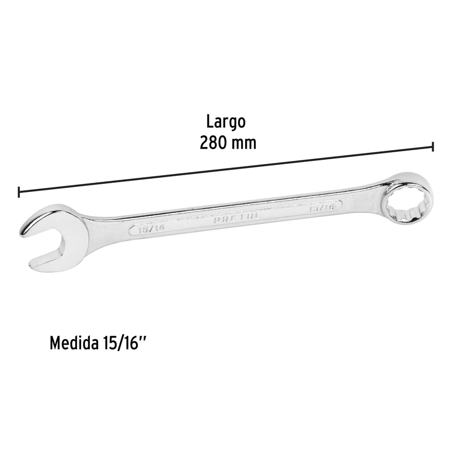 Llave combinada 15/16' x 280 mm de largo, Pretul Caja con 6, 21891
