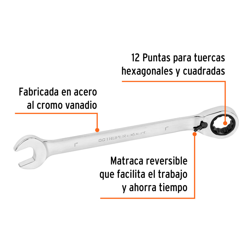 Llave combinada matraca reversible 1' x 332 mm largo, Expert Caja con 3, 13654