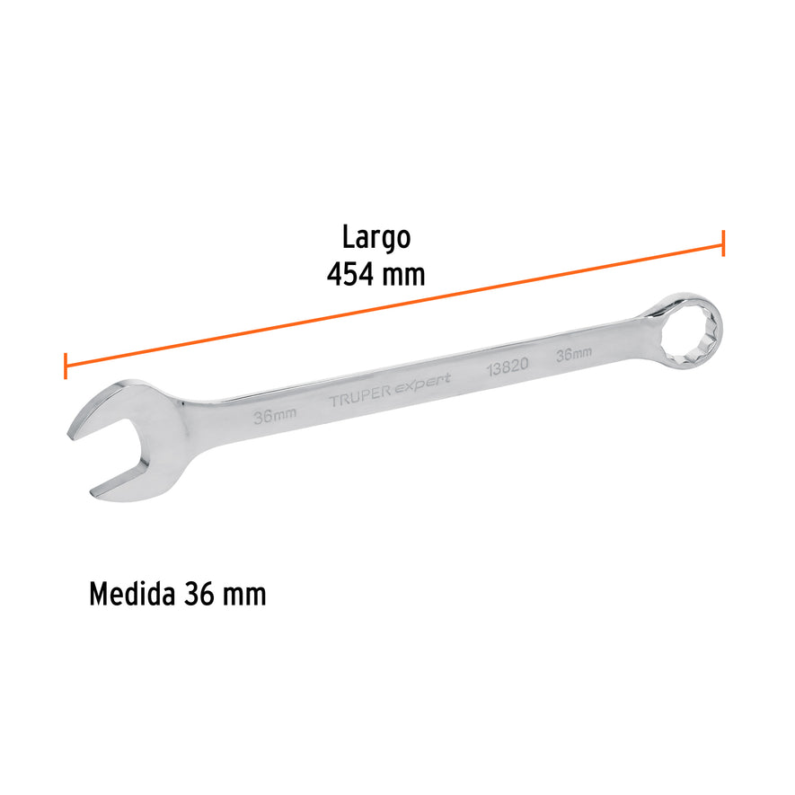 Llave combinada extralarga 36 mm x 454 mm de largo, Expert, 13820