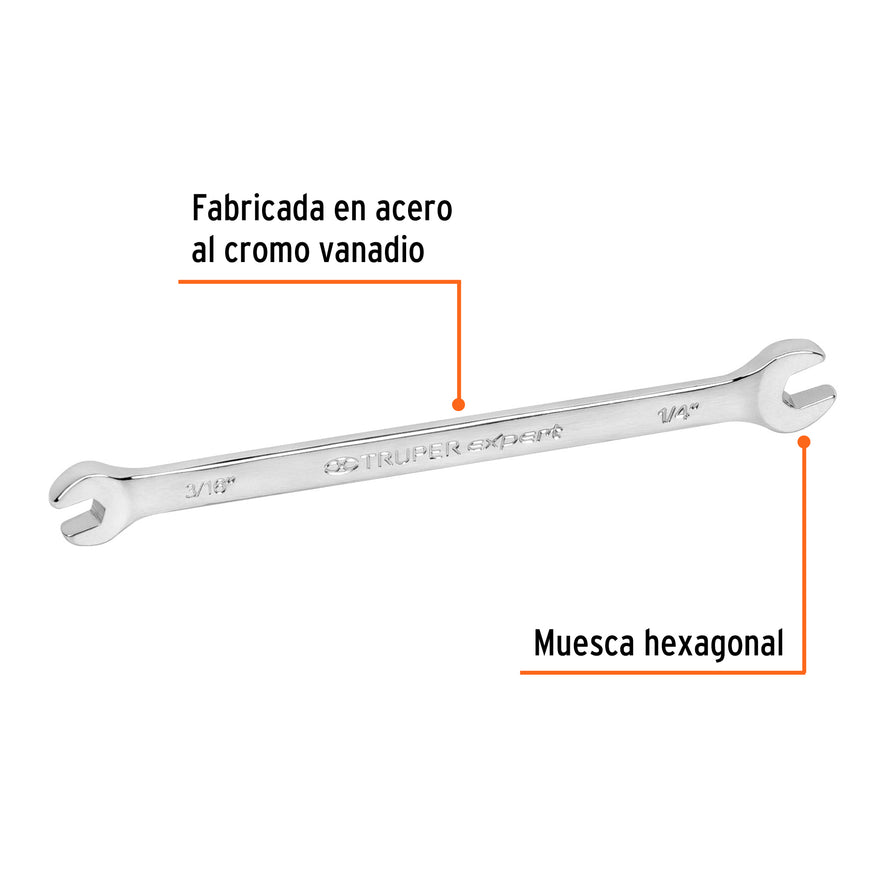 Llave española, 3/16 x 1/4' x 126 mm de largo, Truper Expert Caja con 6, 15678