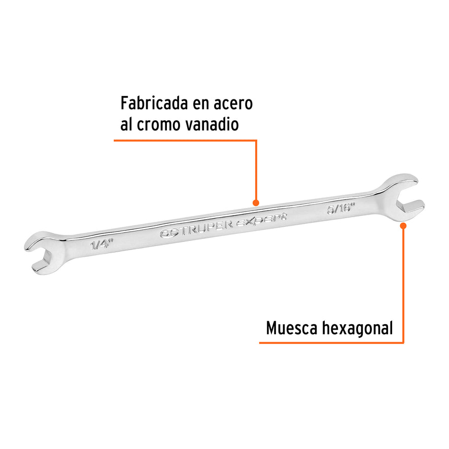 Llave española, 1/4 x 5/16' x 126 mm de largo, Truper Expert Caja con 6, 15680