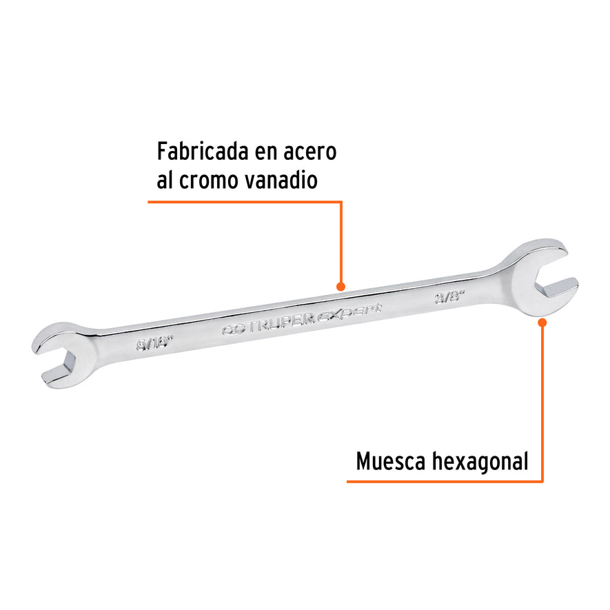 Llave española, 5/16 x 3/8' x 145 mm de largo, Truper Expert Caja con 6, 15682