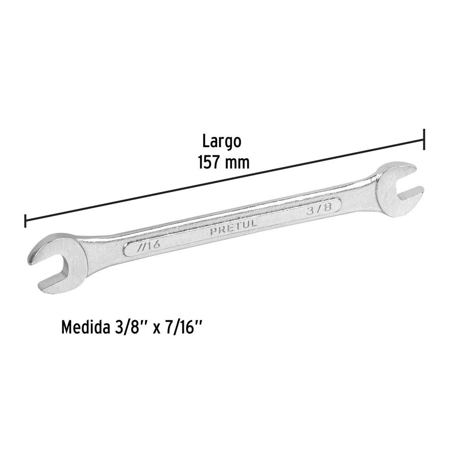 Llave española, 3/8 x 7/16' x 157 mm de largo, PRETUL Caja con 12, 21952