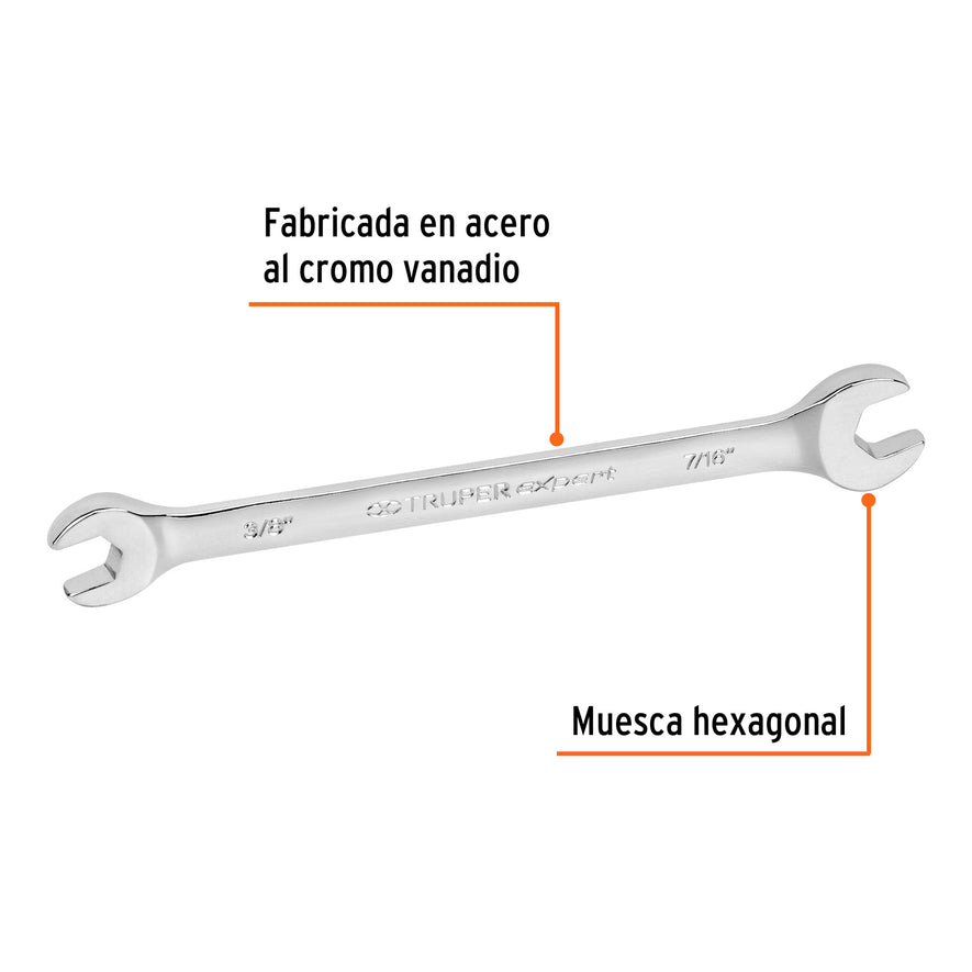 Llave española, 3/8 x 7/16' x 162 mm de largo, Truper Expert Caja con 6, 15684