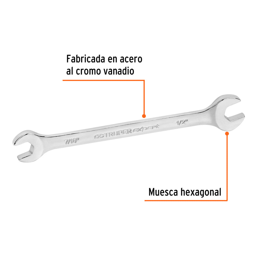 Llave española, 7/16 x 1/2' x 181 mm de largo, Truper Expert Caja con 6, 15686
