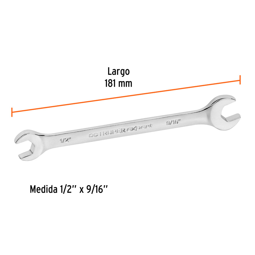 Llave española, 1/2 x 9/16' x 181 mm de largo, Truper Expert Caja con 6, 15688