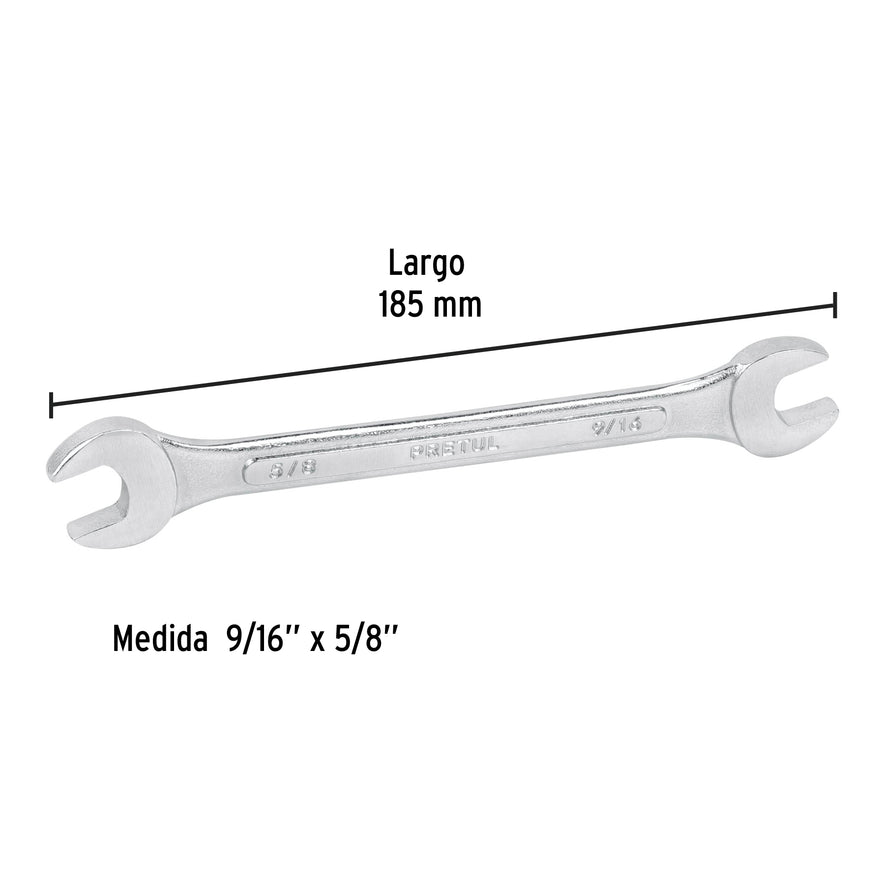 Llave española, 9/16 x 5/8' x 185 mm de largo, PRETUL Caja con 12, 21955