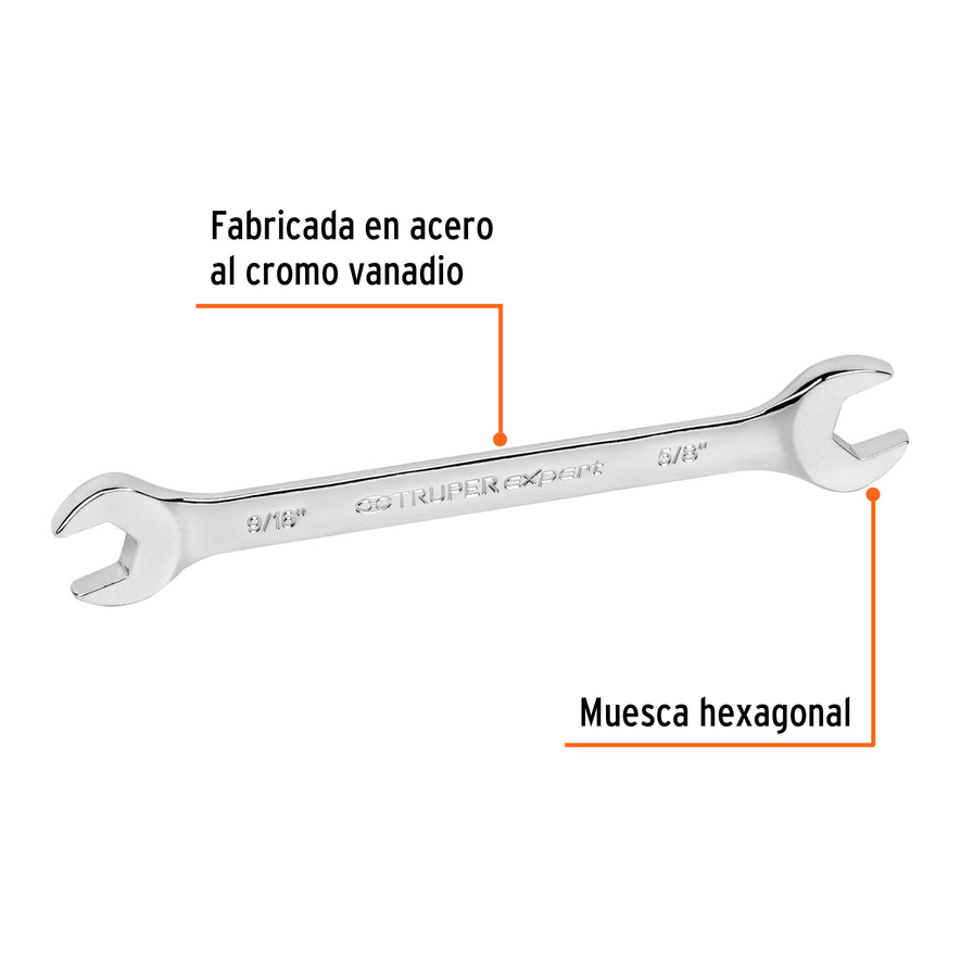 Llave española, 9/16 x 5/8' x 189 mm de largo, Truper Expert Caja con 6, 15690