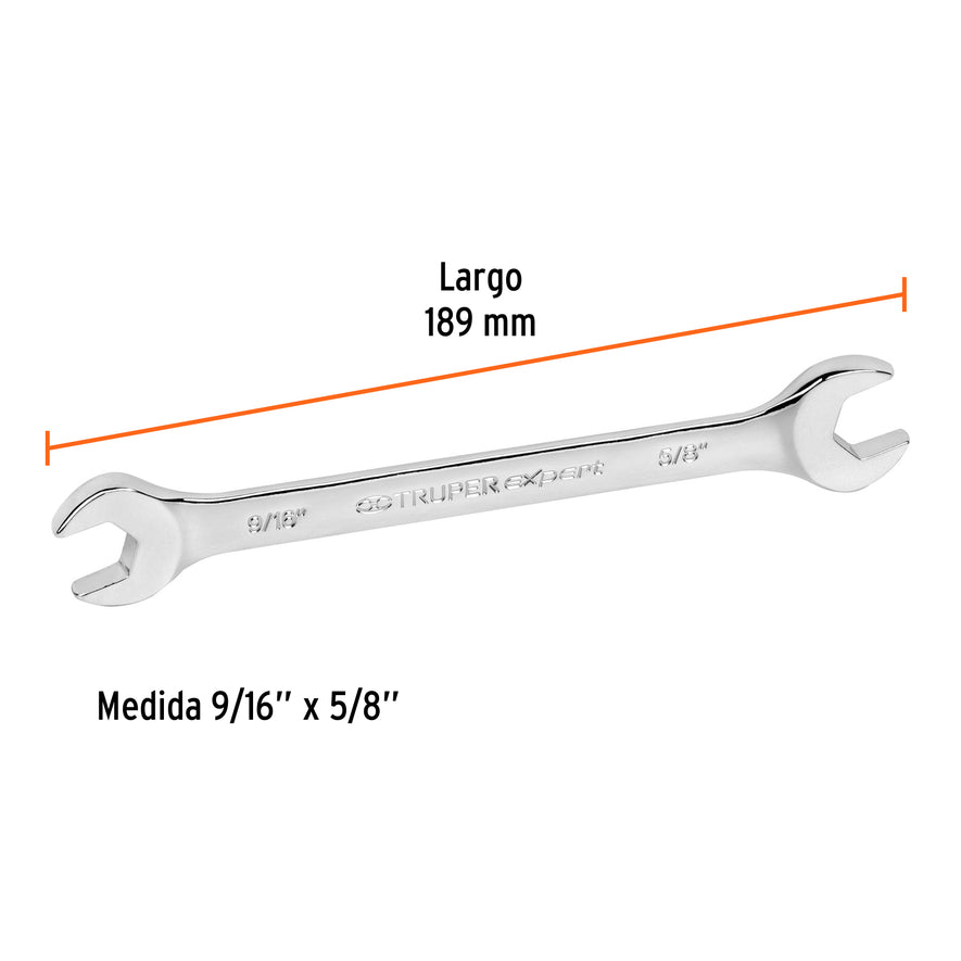 Llave española, 9/16 x 5/8' x 189 mm de largo, Truper Expert Caja con 6, 15690