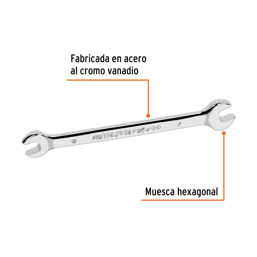 Llave española 6 x 7 mm x 126 mm de largo, Truper Expert Caja con 6, 15704
