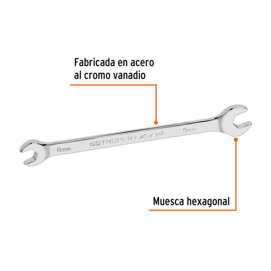 Llave española 8 x 9 mm x 145 mm de largo, Truper Expert Caja con 6, 15706