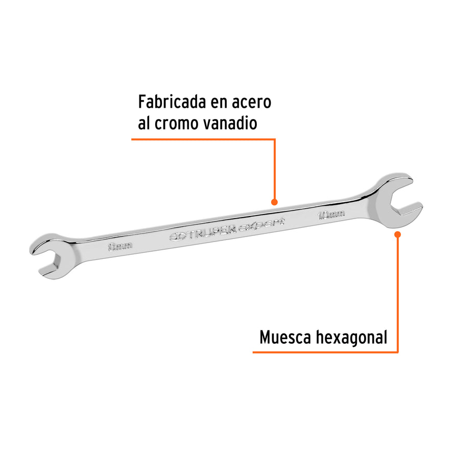 Llave española 8 x 10 x 145 mm de largo, Truper Expert Caja con 6, 15707