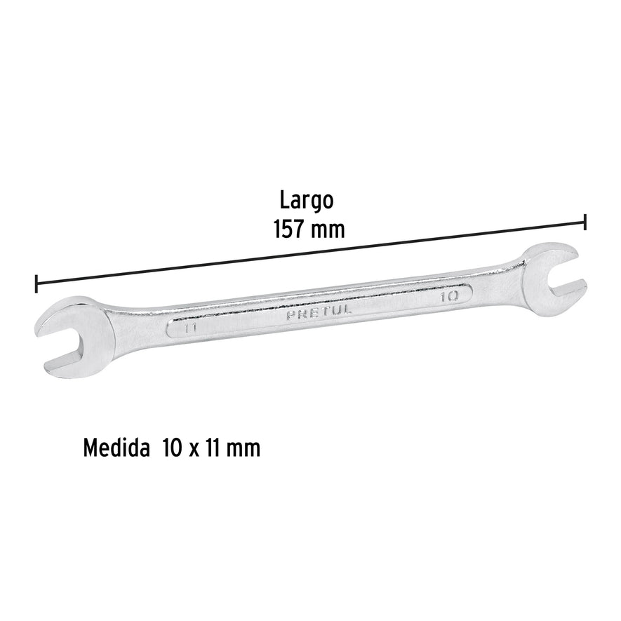 Llave española 10 x 11 mm x 157 mm de largo, PRETUL Caja con 12, 21972