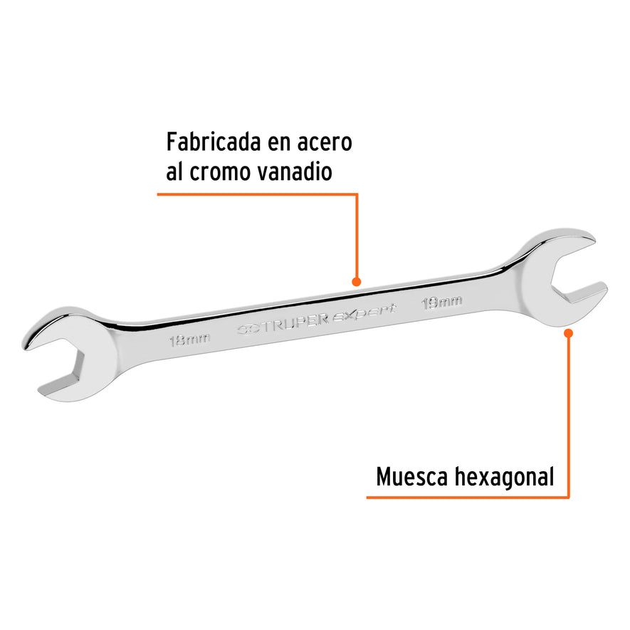Llave española 18 x 19 x 220 mm de largo, Truper Expert Caja con 6, 15716