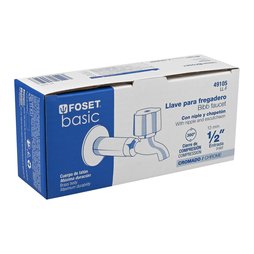 Llave 1/2' para fregadero con niple y chapetón, Foset Basic Caja con 4, 49105