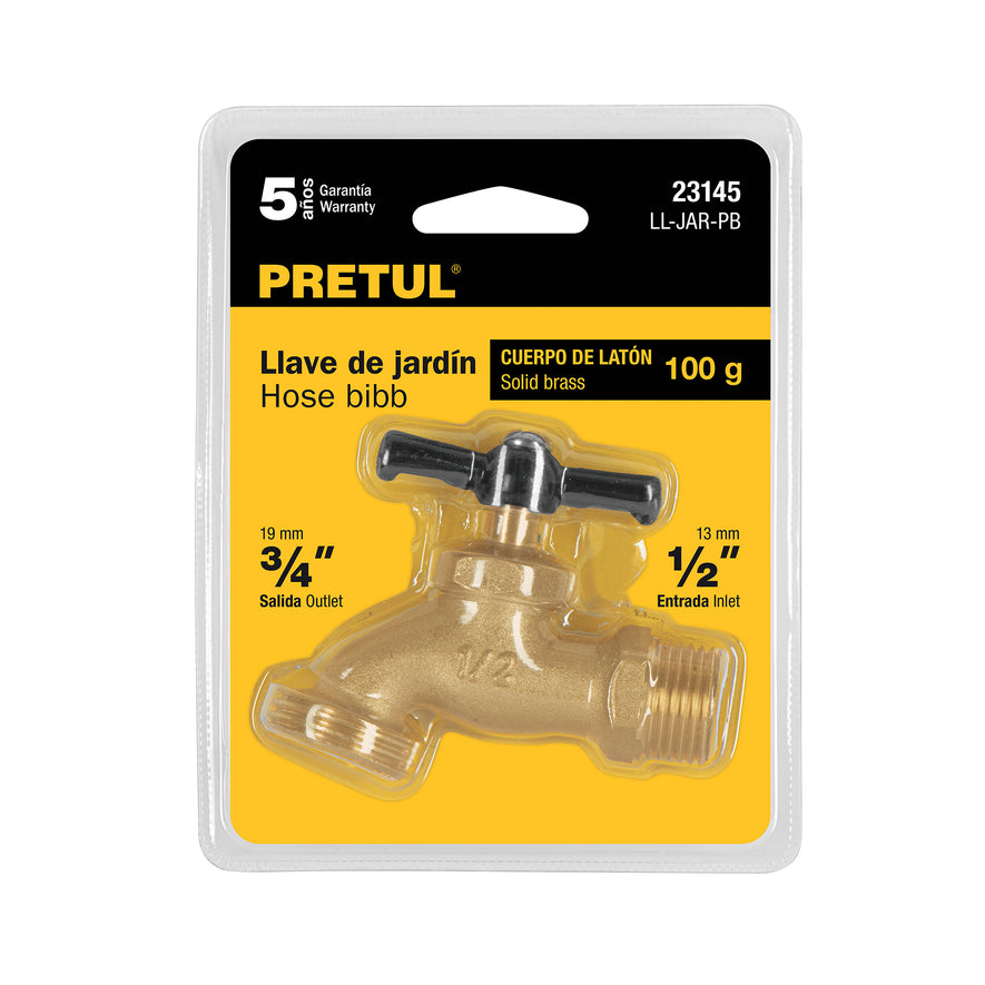 Llave p/manguera, de latón 100g, 1/2', blíster, PRETUL Caja con 6, 23145