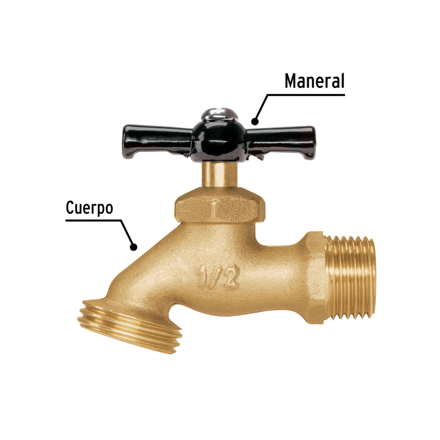Llave p/manguera, de latón, 100g, 1/2', granel, PRETUL Caja con 12, 22146
