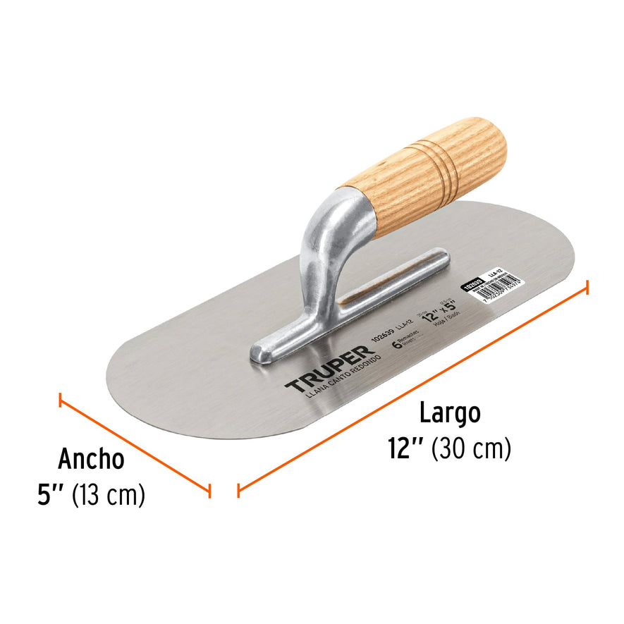 Llana canto redondo 12' x 5' con mango de madera, Truper Caja con 3, 102639