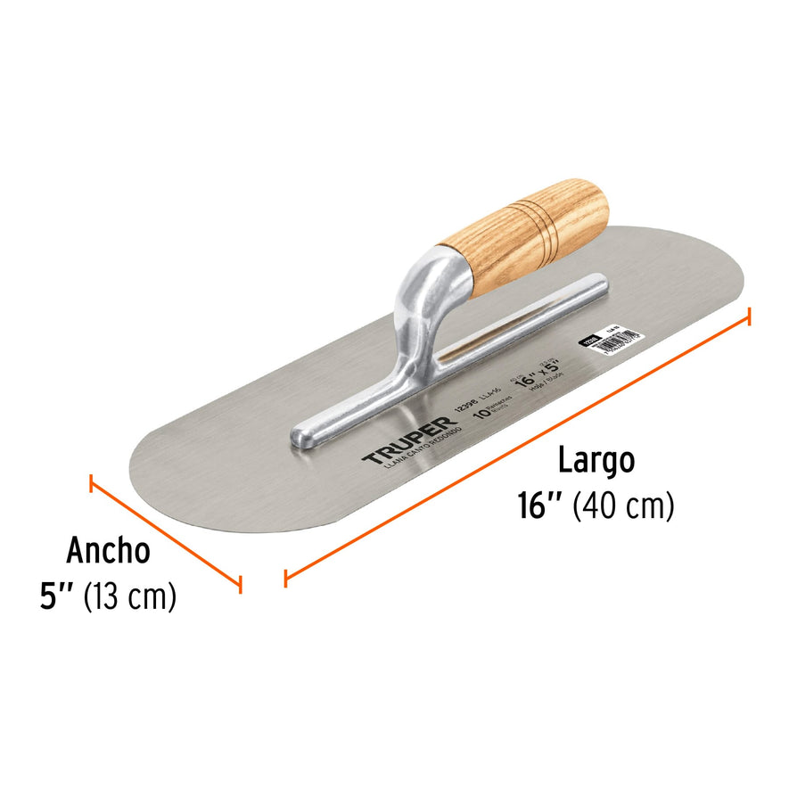 Llana canto redondo 16' x 5' con mango de madera, Truper Caja con 3, 12398