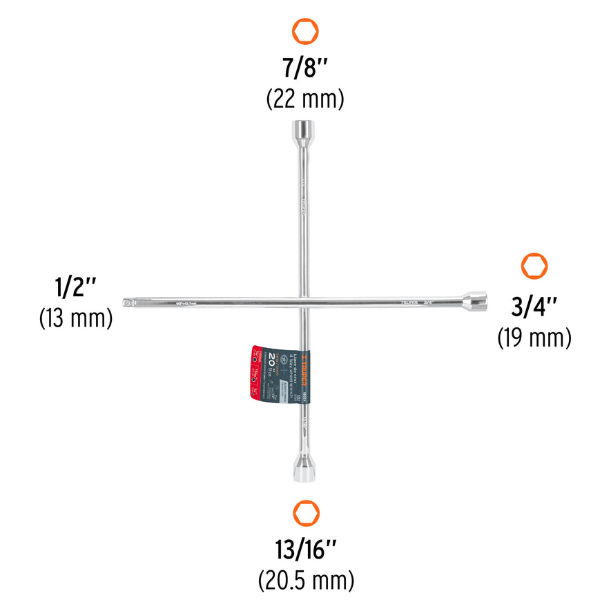 Llave de cruz 20' pulida y cromada con entrada cuadro 1/2' Caja con 3, 18024