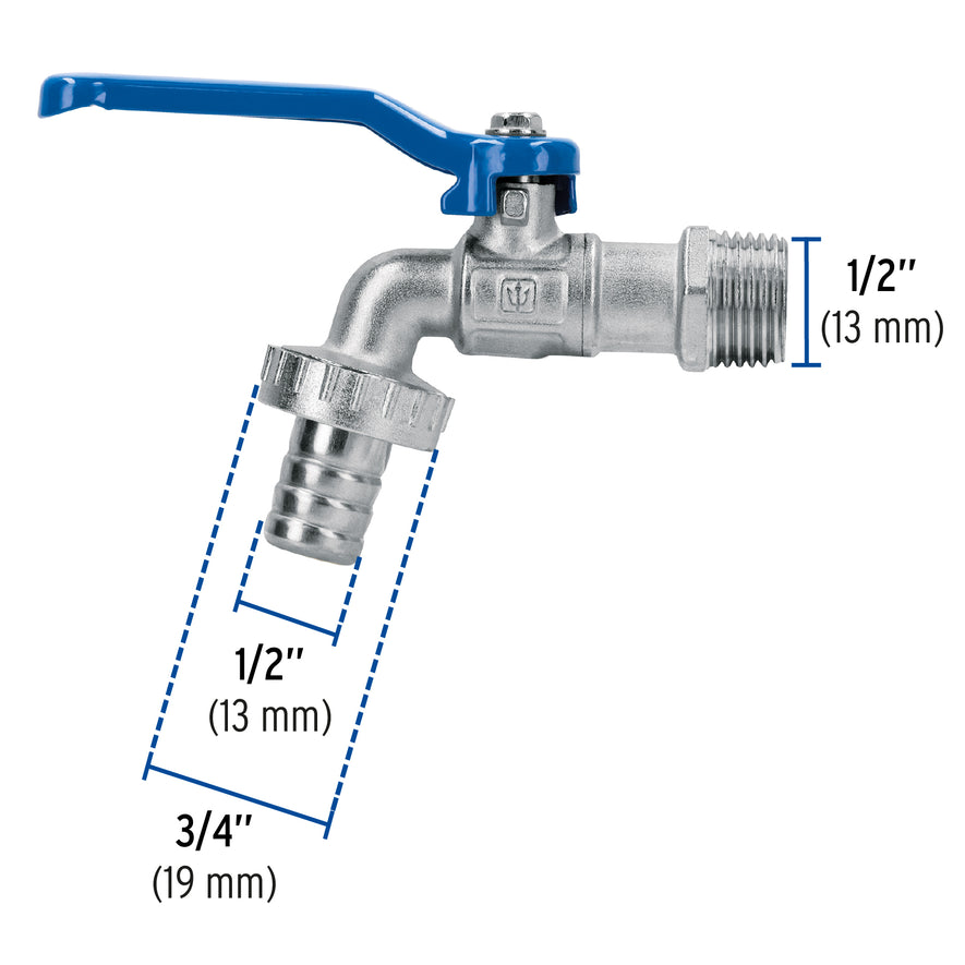 Llave de esfera de latón, 115 gr, entrada 1/2', Foset Caja con 6, 48307