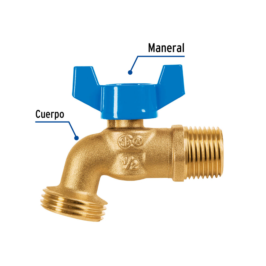 Llave de esfera de latón 1/2' con rosca para manguera, Foset Caja con 6, 49053
