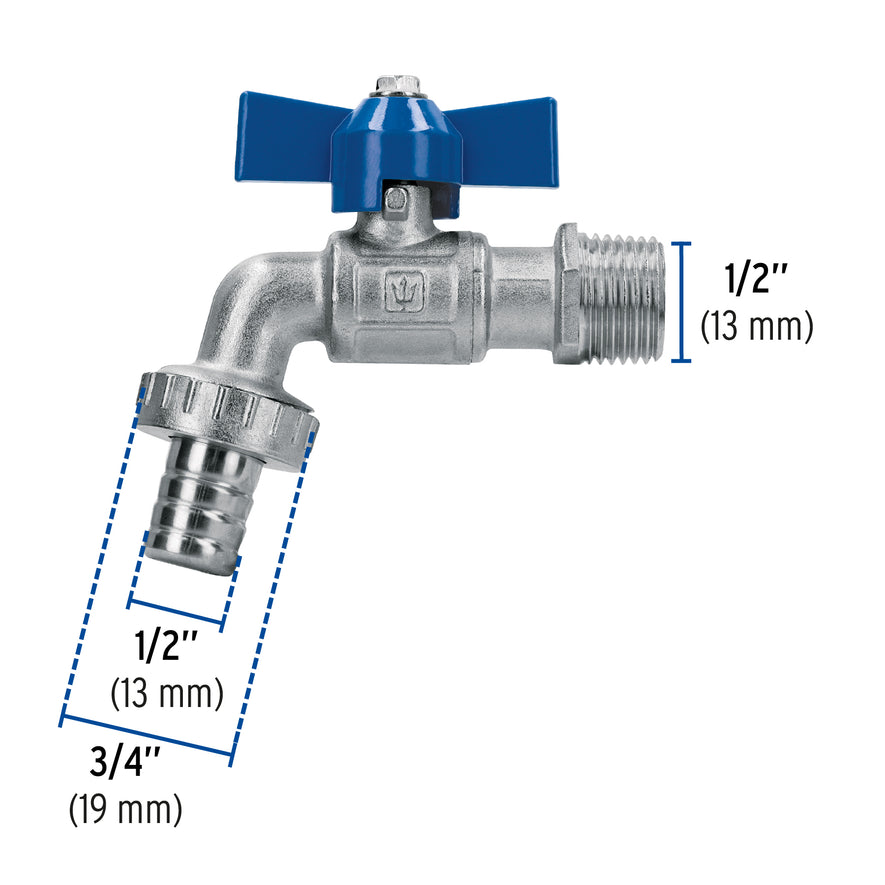 Llave de esfera c/maneral corto, latón, 130gr, 1/2', Foset Caja con 6, 48308