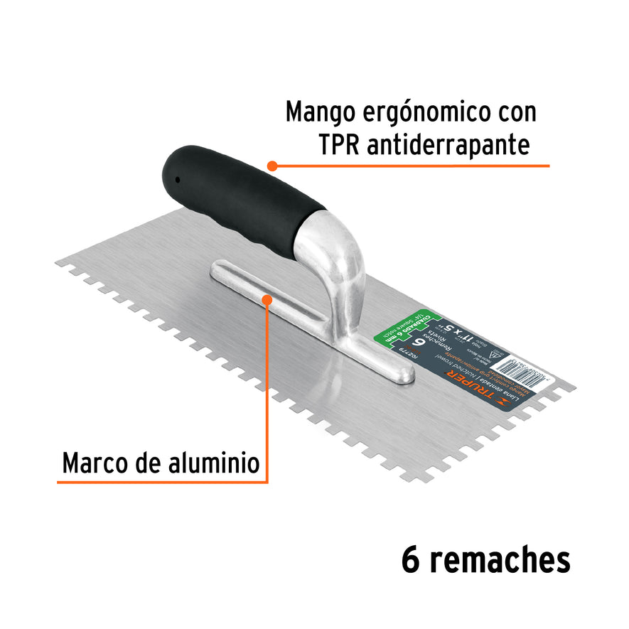 Llana 11' dentado cuadrado 1/4', 6 remaches, mgo comfort Caja con 6, 102779
