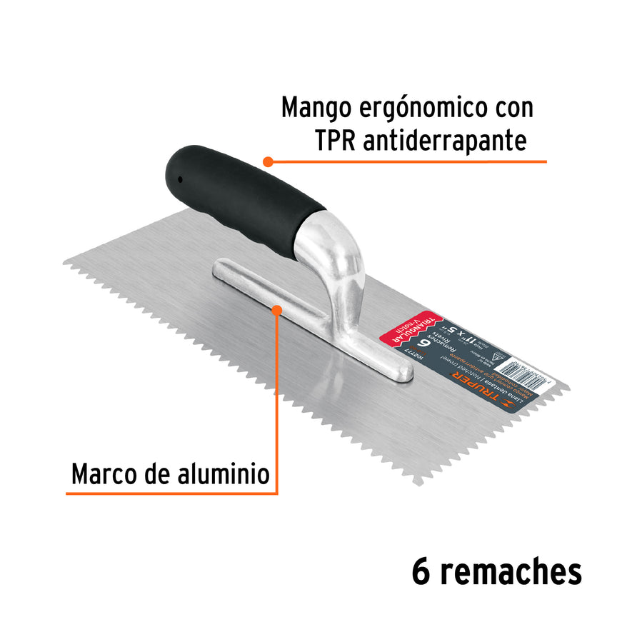Llana 11' dentado triangular, 6 remaches, mgo comfort grip Caja con 6, 102777