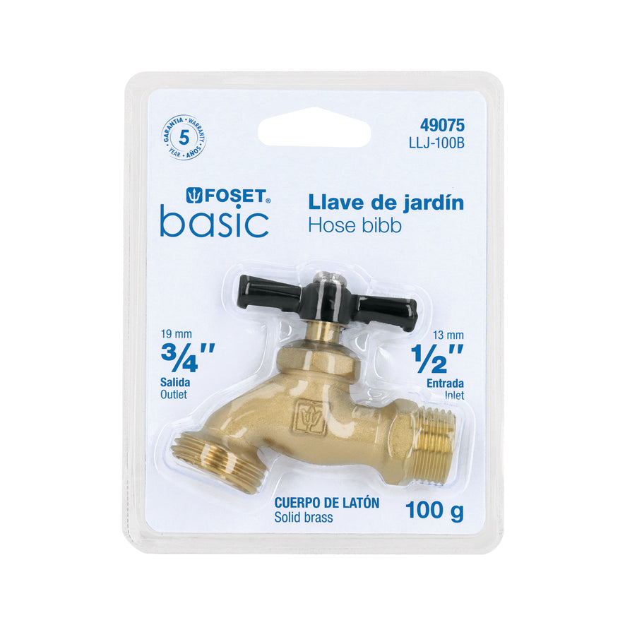Llave p/manguera, de latón, 100g, 1/2', blíster, BASIC Caja con 6, 49075