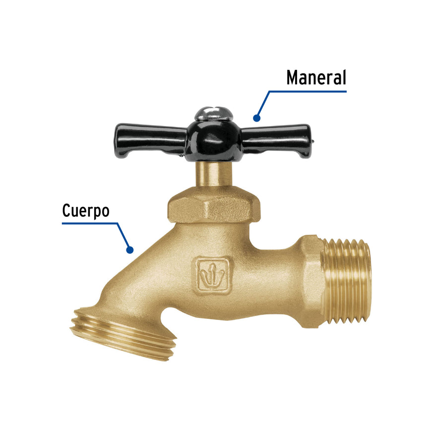 Llave p/manguera, de latón, 100g, 1/2', blíster, BASIC Caja con 6, 49075