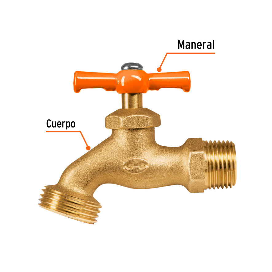Llave p/manguera, de latón 140g, 1/2', blíster, TRUPER Caja con 6, 13147