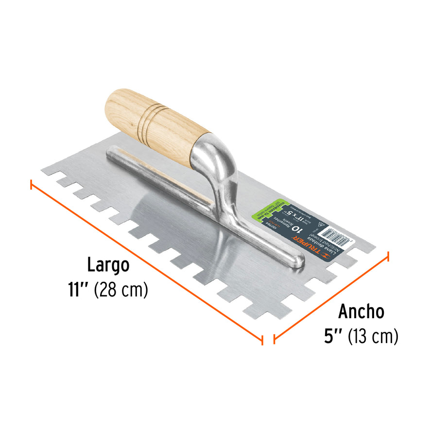 Llana 11' dentado cuadrado 1/2', 10 remaches, mgo madera Caja con 6, 102704