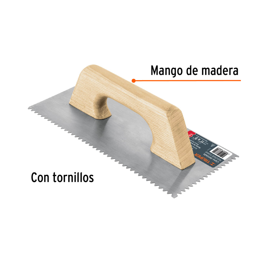 Llana 11' dentado triangular, tipo español, mgo madera Caja con 6, 11524