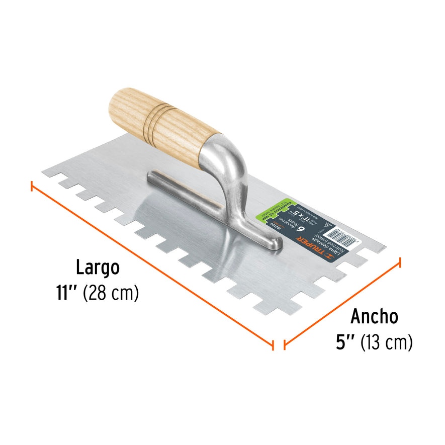 Llana 11' dentado cuadrado 1/2', 6 remaches, mgo madera Caja con 6, 102703