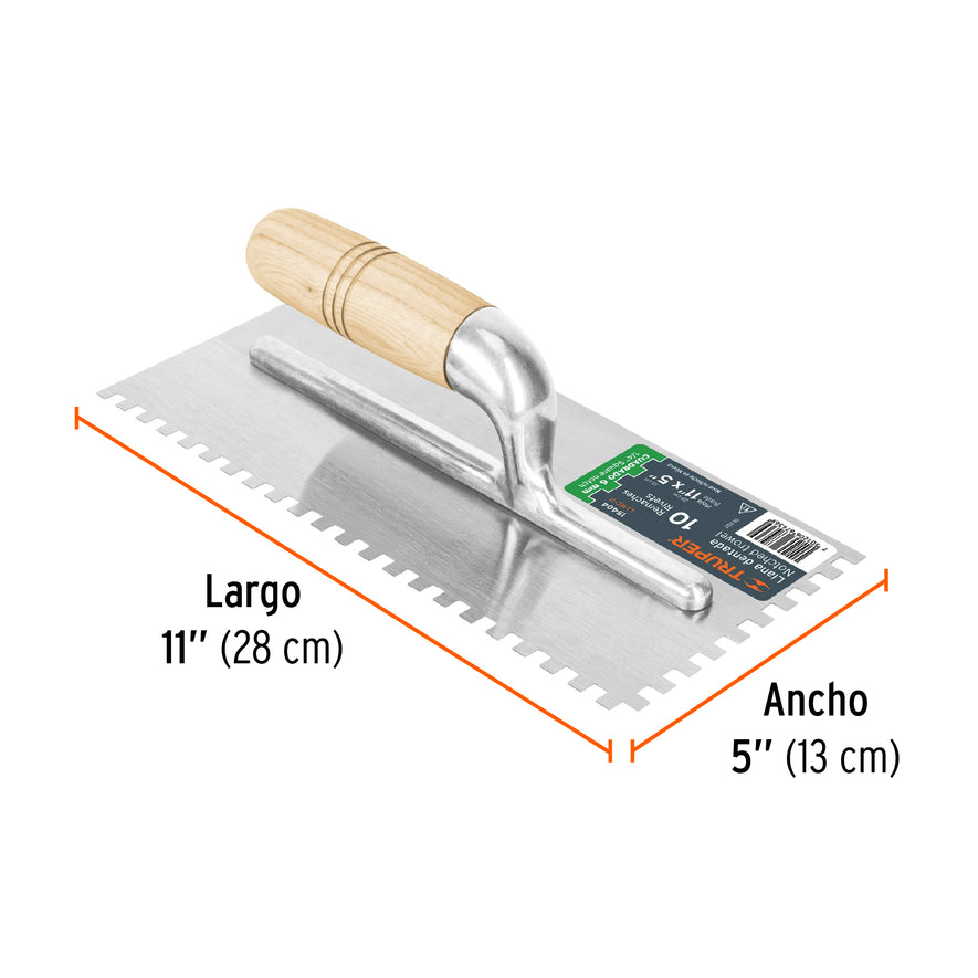 Llana 11' dentado cuadrado 1/4', 10 remaches, mgo madera Caja con 6, 15404