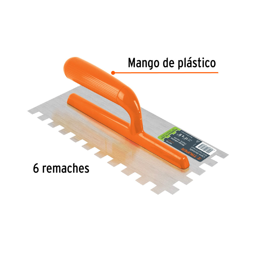 Llana 11' dentado cuadrado 1/2', 6 remaches, mgo plástico Caja con 6, 102702