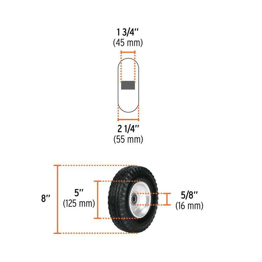 Rueda imponchable 8' para eje lateral, Truper Caja con 2, 45910